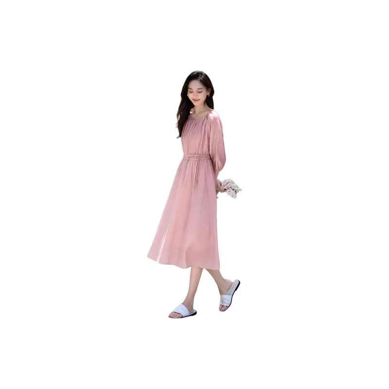 Mo Han Yi Mei Long Sleeved Dress Women's Dusty Pink-1