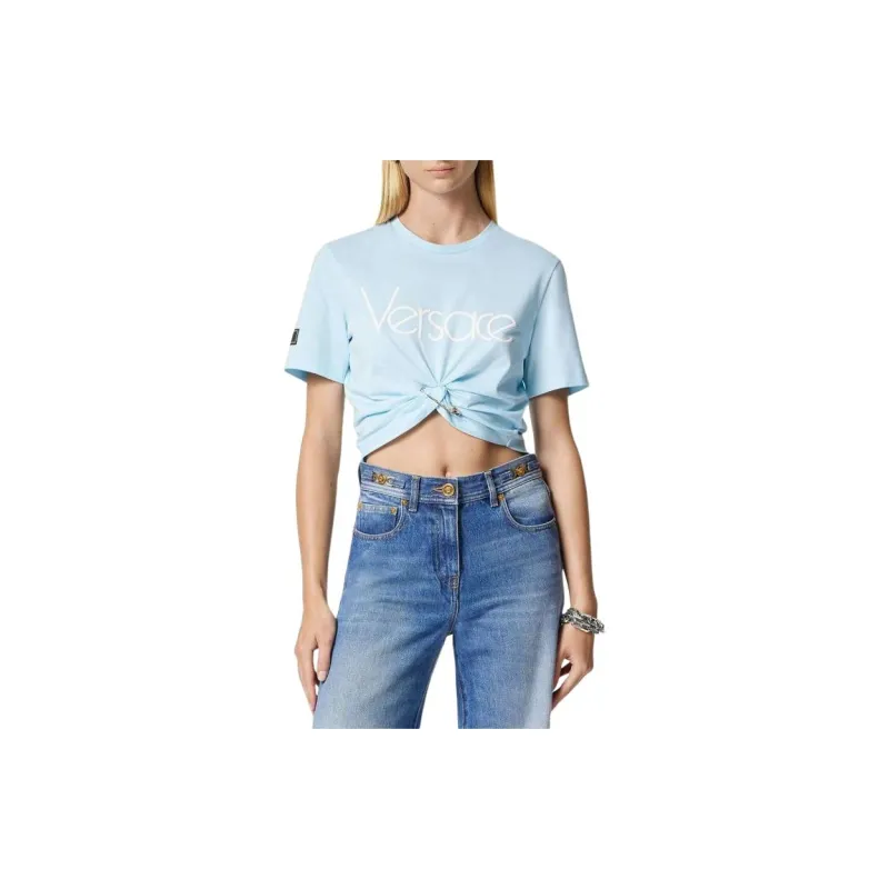 VERSACE 1978 Re Edition Logo Crop T Shirt 'Pale Blue/White'-2