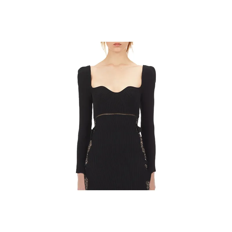 Self portrait Long Sleeved Dresses Women's Classic Black-3