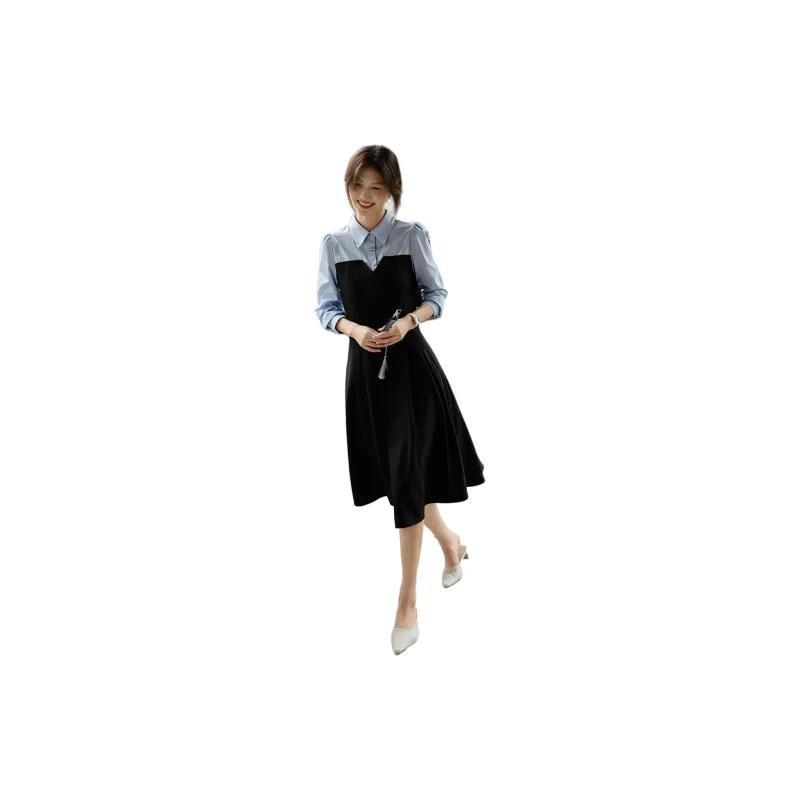 XWI Long Sleeved Dresses Women's Blue Black-1