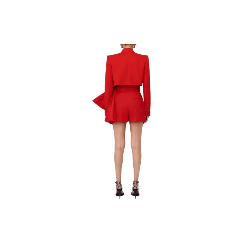 Alexander McQueen Cropped Tuxedo Jacket In Lust Red Jackets Coats Women's Red-3