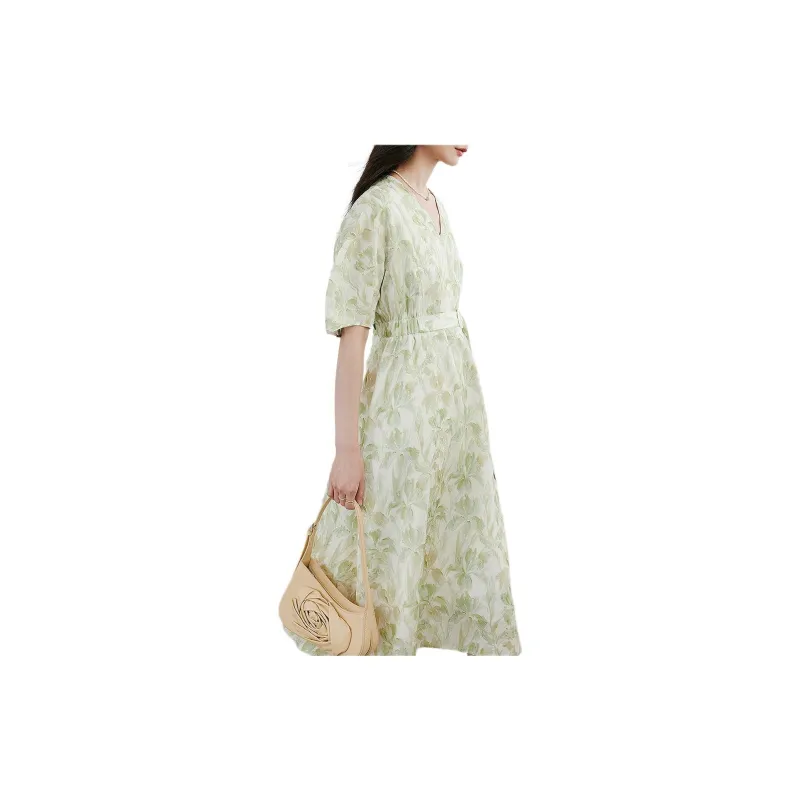 Hopeshow Short Sleeved Dresses Women's Green Floral-1