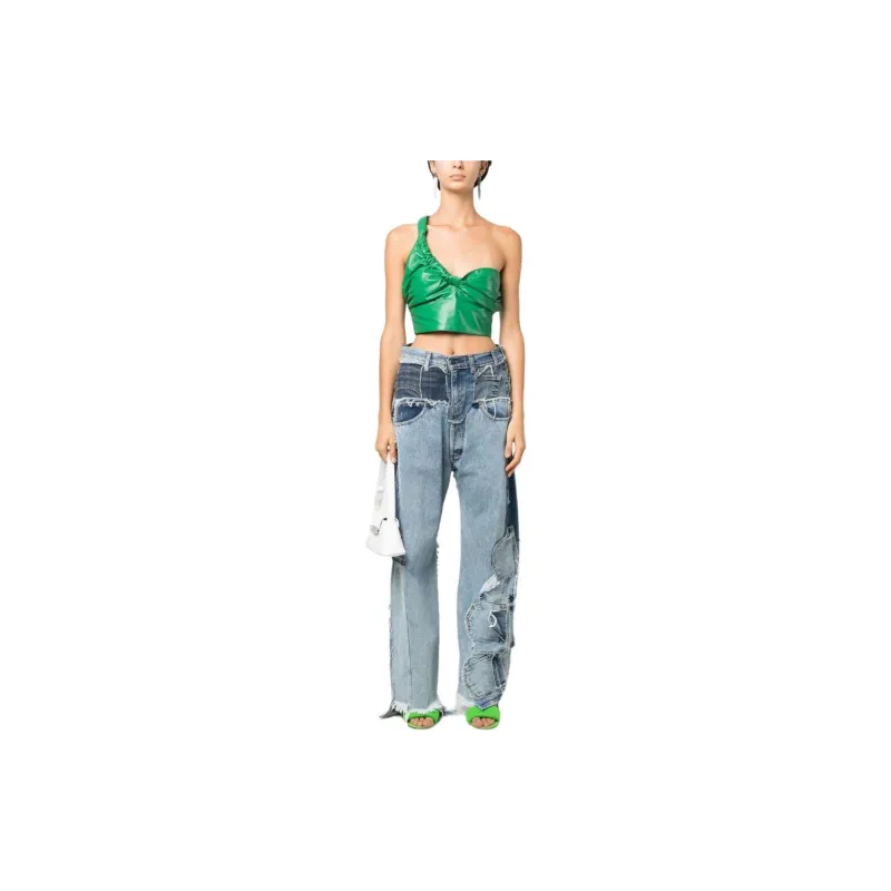 MANOKHI One-shoulder Leather Cropped Top-1