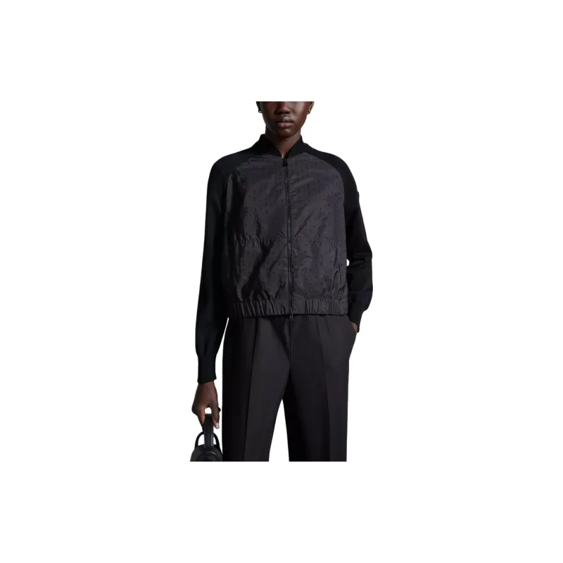 Moncler Crystal Encrusted Zip Up Cardigan Jackets Coats Women's Black-2