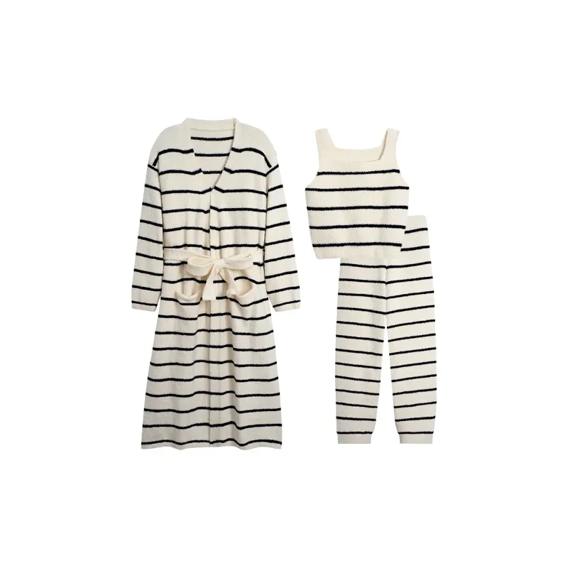 MIIOW Pajama Set Women's Black White Stripes-0