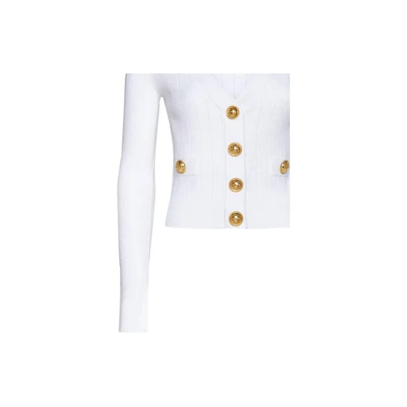BALMAIN Pointelle knit V neck Cardigan-5