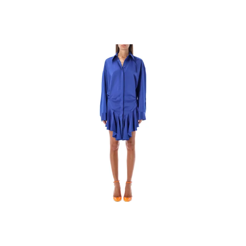 The Attico Ruffled Hem Satin Mini Dress-2