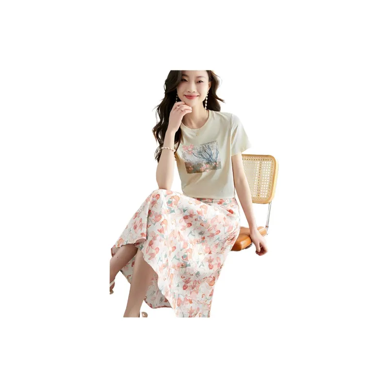 SLLSKY Skirt Set Women's Apricot Ice Cream-4