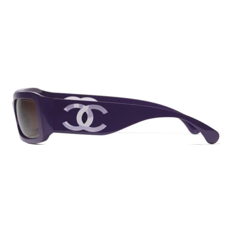 CHANEL Nylon Resin Rectangular Sunglasses Unisex Purple-2