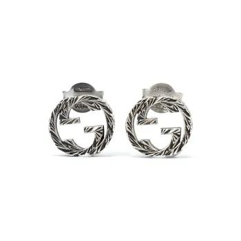 GUCCI Sterling Silver Interlocking Stud Earrings