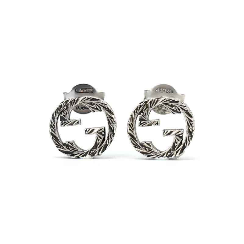 GUCCI Sterling Silver Interlocking Stud Earrings-0