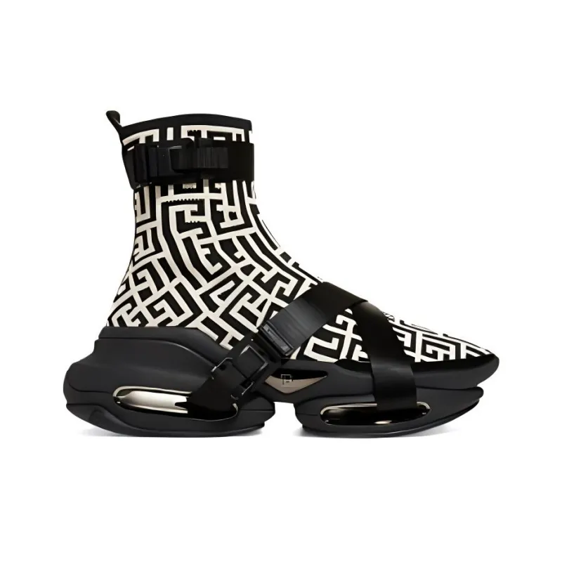 BALMAIN B Bold Chunky Sneakers Men High Top Black/White-1