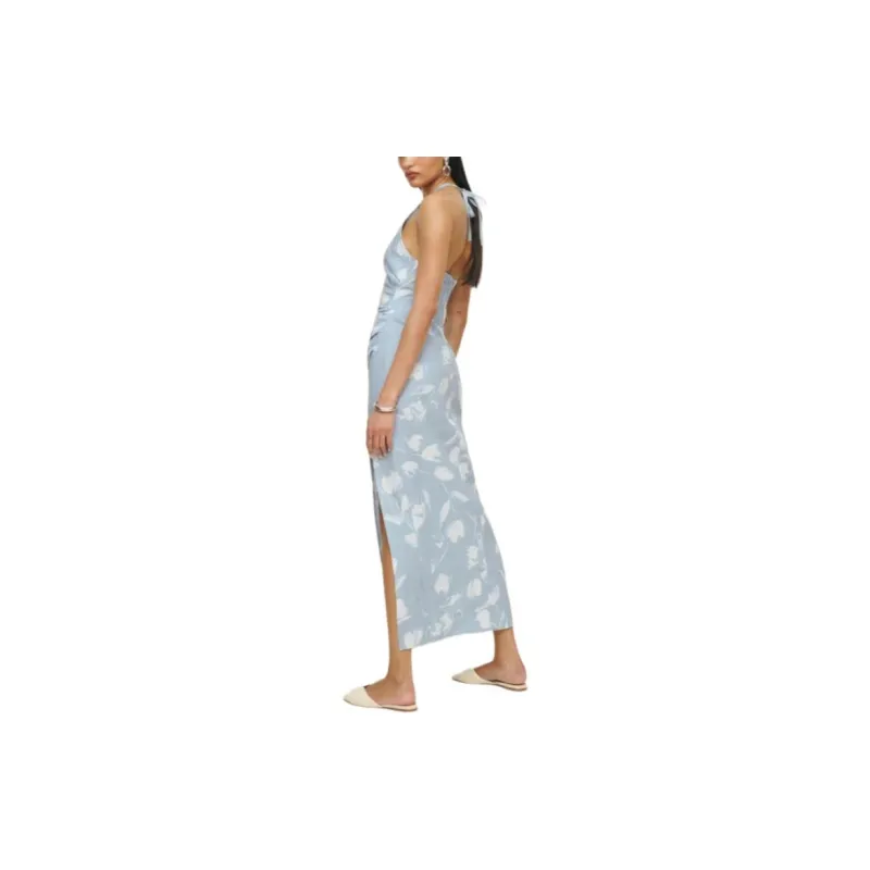 REFORMATION Sadey Linen Dress Sleeveless Dress Women's Gray Blue-2