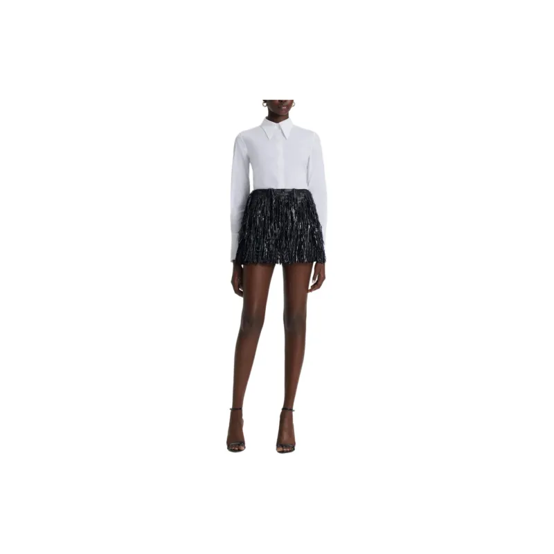 SCANLAN THEODORE Tinsel Fringe Mini Skirt Casual Short Skirts Women's Black-1