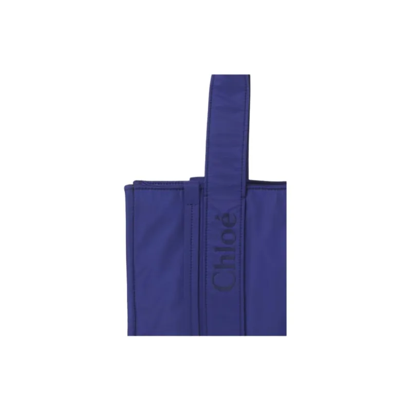 Chloe Woody Nylon Tote Bag Shopping Bag Shoulder Bag Handbag Large Size Women's Blue-5