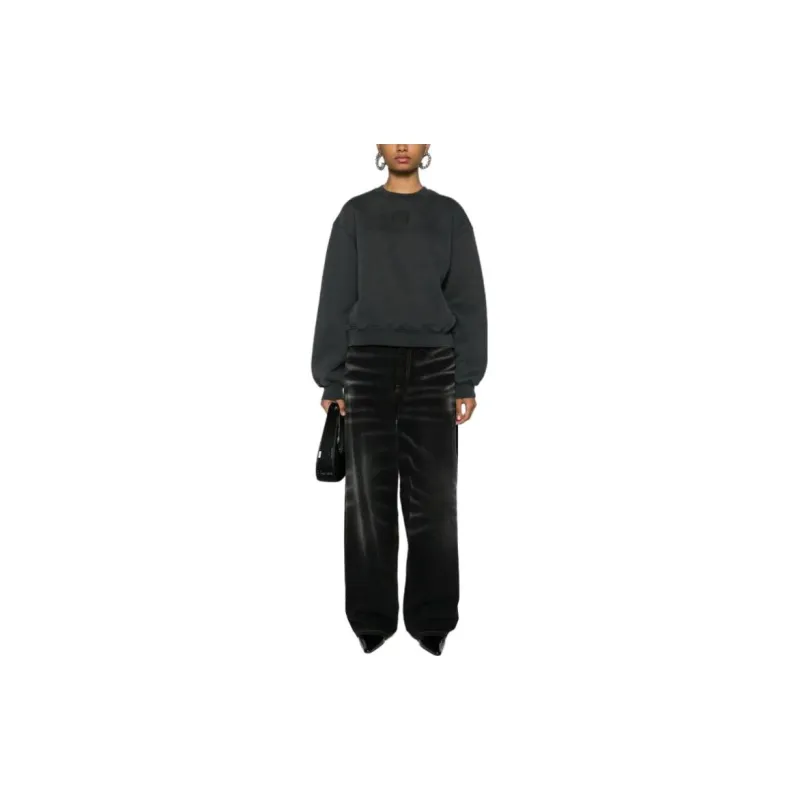 Alexander Wang Puff Paint Logo Essential Terry Crew Sweatshirt Soft Obsidian-1