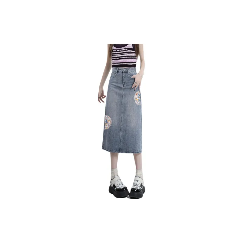 Weixi Denim Long Skirts Women's Blue-8