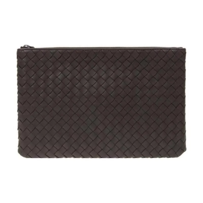 Bottega Veneta Sheepskin Woven Wallets Clutches Medium Size Men's Brown-2
