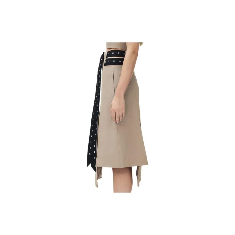 Rokh H&M Belted Twill Skirt Greige/Black-4