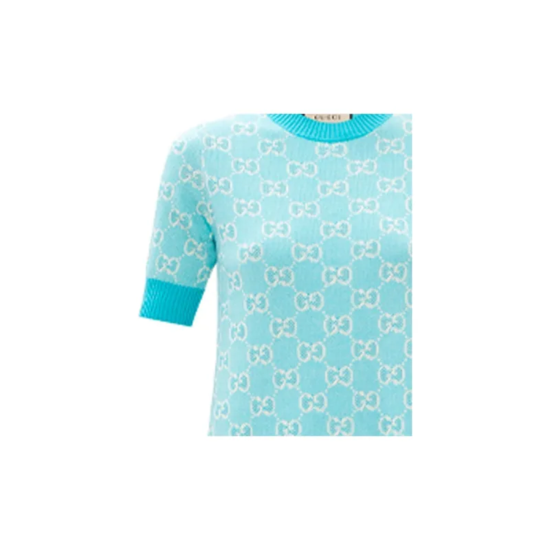 GUCCI Short Sleeved Dresses Women's Light Blue-5