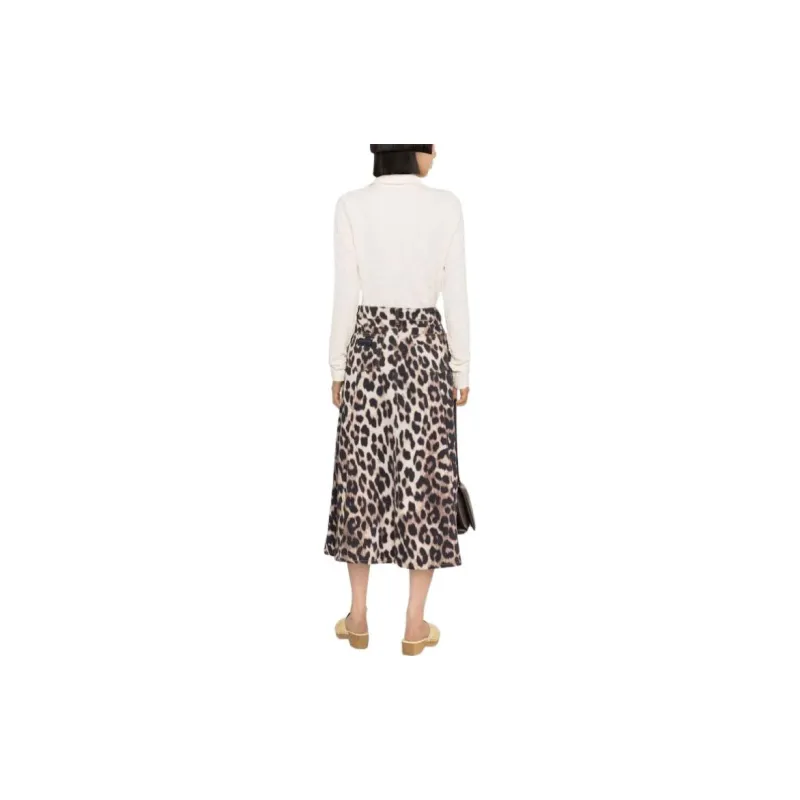GANNI Print Denim High Waist A line Skirt 'Leopard'-2