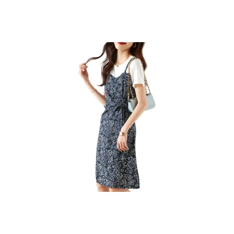 Mo Han Yi Mei Short Sleeved Dress Women's Navy Blue-2