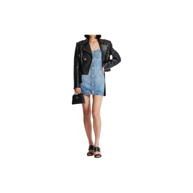 BALMAIN Buttoned Sleeveless Denim Dress-1