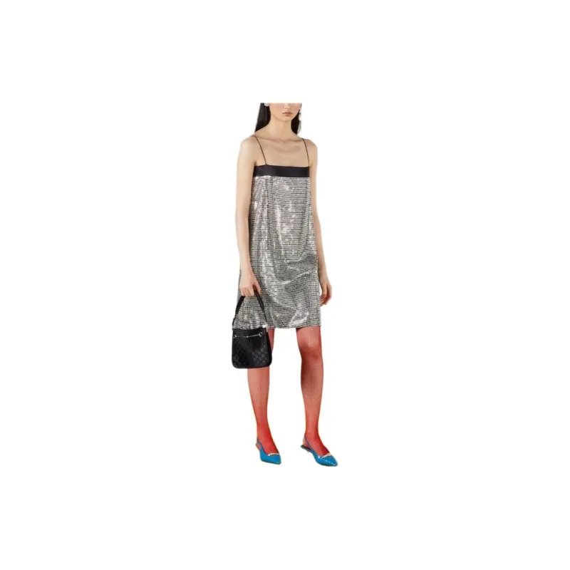 GUCCI Slip Dress Women's Silver White-1