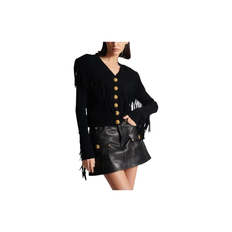 BALMAIN 5 Button Fringed Cardigan-3