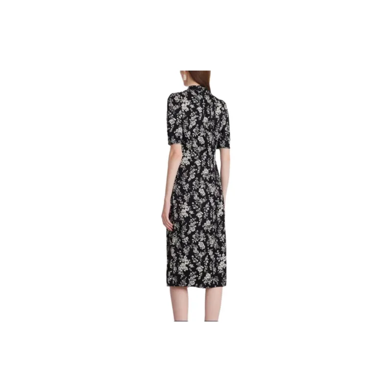 GOELIA Short Sleeved Dress Women's Black Sole Ecru Camellia-2