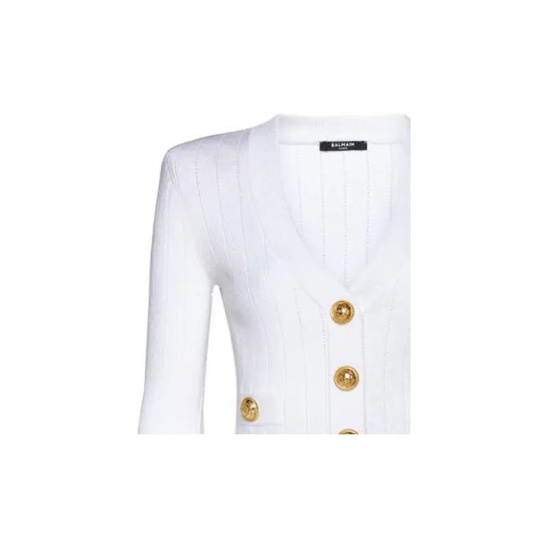 BALMAIN Pointelle knit V neck Cardigan-4