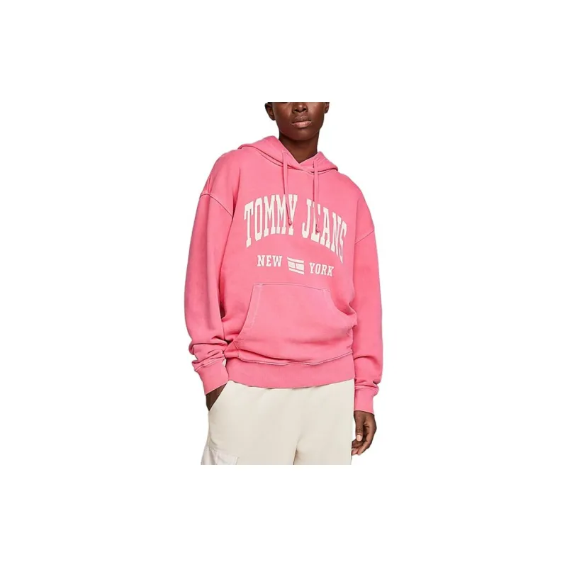 Tommy Hilfiger Varsity Logo Washed Relaxed Fit Hoody Sweatshirt Women's Pink-3