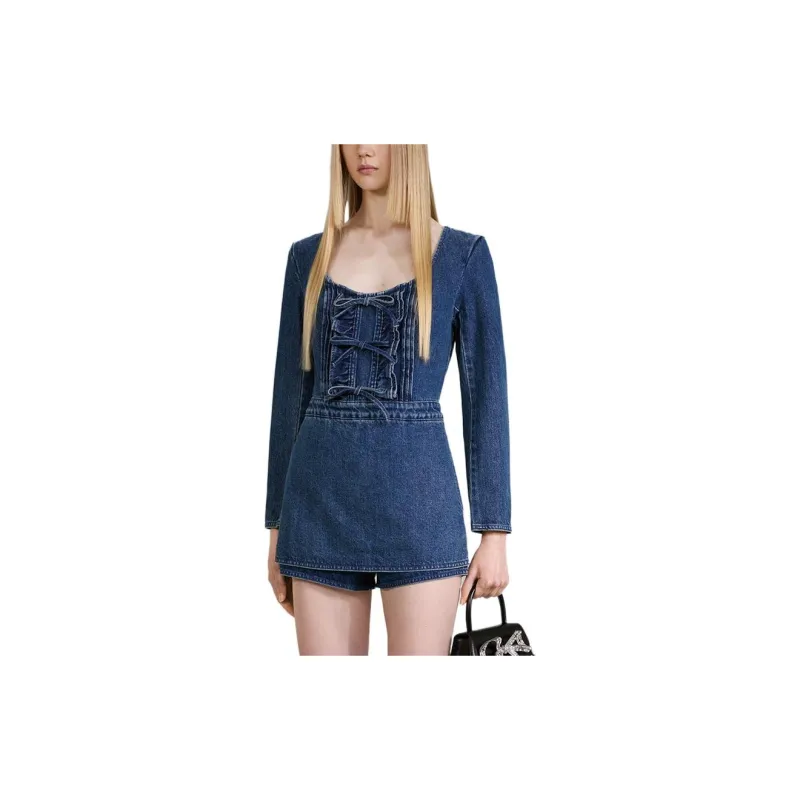 Self portrait Denim Shorts Women's Blue-3