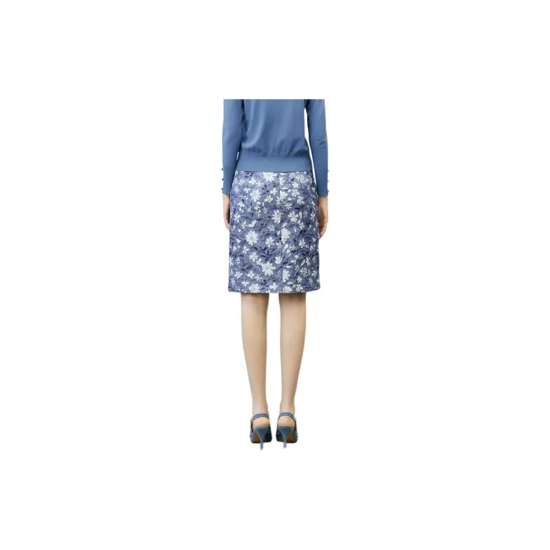Yan Domain Casual Long Skirts Women's Blue Flower-2