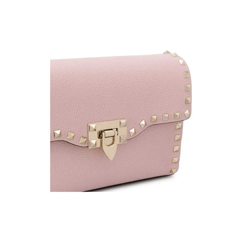 Valentino Rockstud Calfskin Messenger Bag Shoulder Bag Crossbody Bag Women's Pink-3