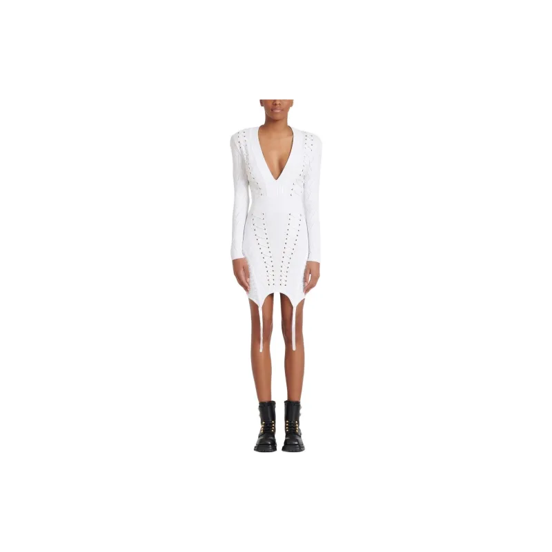 BALMAIN Lace up Detail Knitted Dress-1