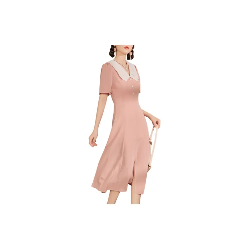 QIAOYUHUAZUN Short Sleeved Dresses Women's Pink-1