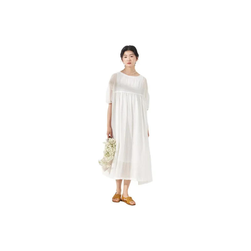 ZIMO Short Sleeved Dresses Women's White-1