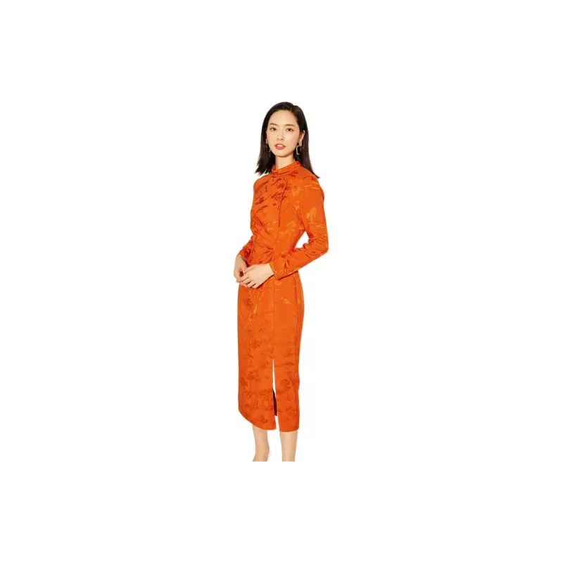 BBLLUUEE Long Sleeved Dress Women's Rimu Orange-1