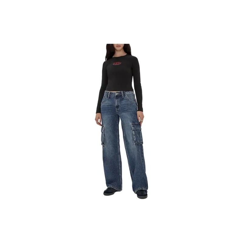 GUESS Originals Eco Oval Logo Top T Shirt Women's Black-3