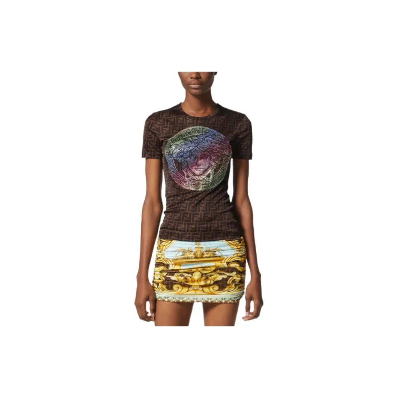 VERSACE Fendace Ff T shirt Brown/Multicolor-1