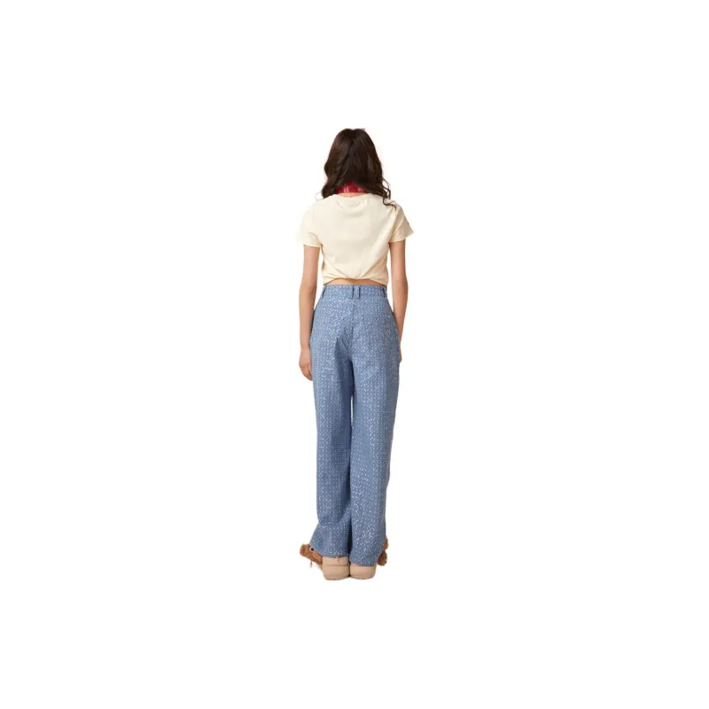LALABOBO Casual Pants Women's Light Blue White-1