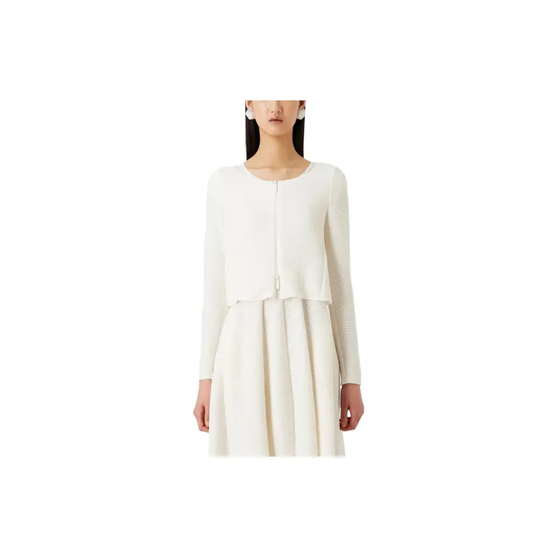 EMPORIO ARMANI Barré-Jersey Zip-Up Bolero Knitwear Women's White-1
