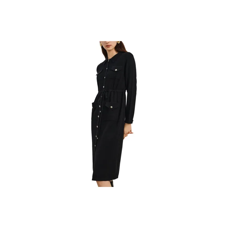 JZ Juzui Long Sleeved Dress Women's Plain Black-2