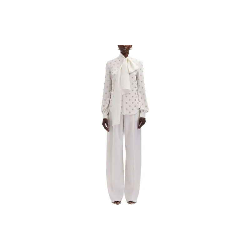 Oscar De La Renta Crystal embellished Tie neck Blouse-1