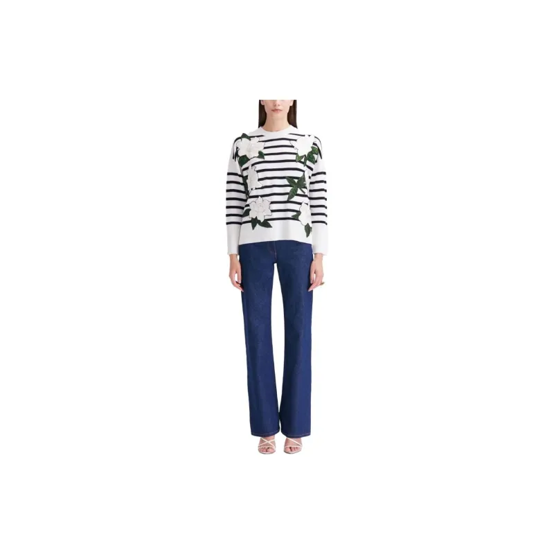 Oscar De La Renta Gardenia Striped Threadwork Jumper-1