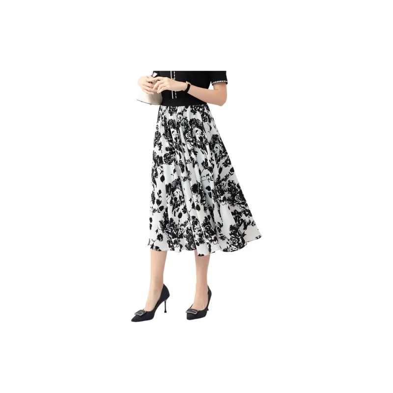 H YXIANG SS24 Casual Long Skirt Women's Black White-2