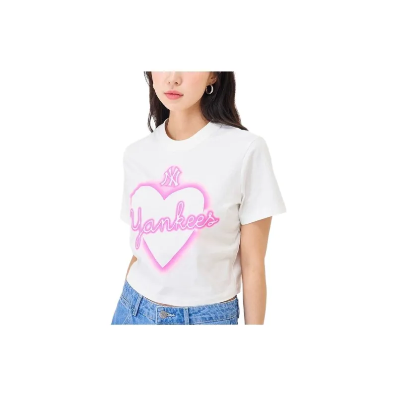 MLB MLB SS23 Heart Heart Series Regular T Shirt Women's Ivory-2