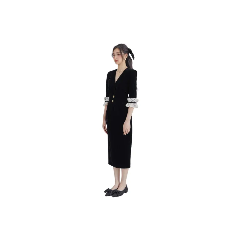DEAR DEER PUFF Short-Sleeved Dresses Women's Black-0