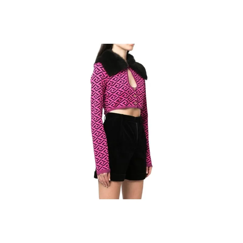 VERSACE La Greca Printed Cropped Cardigan-4